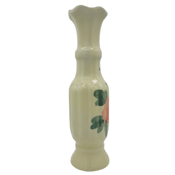 Hand Painted Floral Ceramic Fluted Scalloped Long Neck Amphora Vase Vintage - Picture 4 of 8